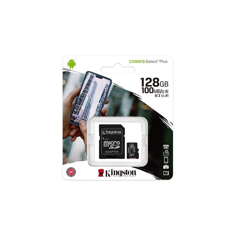TARJETA MICRO SD XC 128GB + ADAPTADOR KINGSTON CANVAS SELECT PLUS - CLASE 10 - 100MB/S